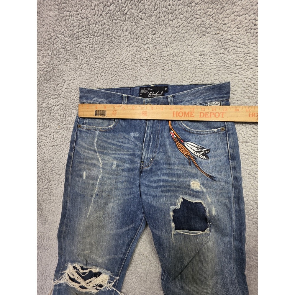 WODEN Selvedge Denim Jeans Womens Sz 0 Blue Straight‎ Leg Redline Button - Picture 4 of 13